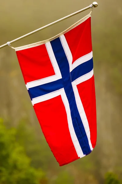 Bandera noruega sobre la naturaleza verde —  Fotos de Stock