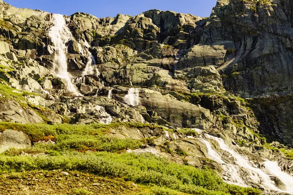 Cascada Las Montañas Ruta Turística Nacional Sognefjellet Entre Lom Gaupne — Foto de Stock