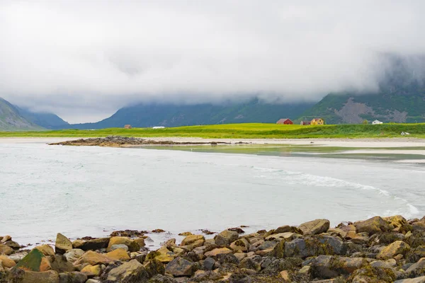 Havskust Och Skagsanden Strand Flakstadoy Nordlands Län Lofoten Norge — Stockfoto