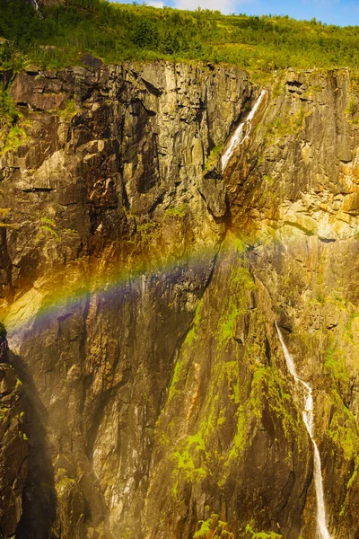 Cascade Voringsfossen Avec Arc Ciel Été Vallée Mabodalen Norvège National — Photo