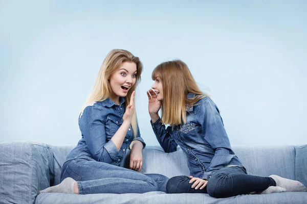 Vänskap Mänskliga Relationer Koncept Två Glada Väninnor Eller Systrar Bär — Stockfoto