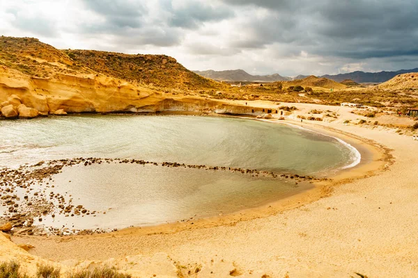 Cocedores Strand Met Gele Zandformaties Aan Middellandse Zee Murcia Regio — Stockfoto