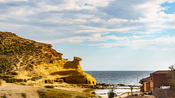 Cocedores Strand Mit Gelben Sandformationen Mittelmeer Region Murcia Spanien — Stockfoto