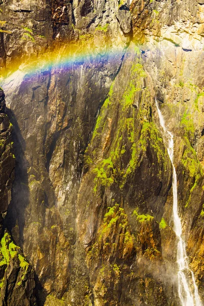 Cachoeira Voringsfossen Com Arco Íris Verão Vale Mabodalen Noruega Rota — Fotografia de Stock