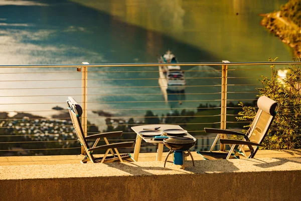 Mesa Jantar Com Churrasqueira Livre Montanhas Norueguesas Com Vista Sobre — Fotografia de Stock