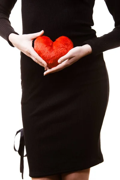 Junge Frau Erwartet Baby Schwangere Hält Kleines Herzförmiges Kissen Auf — Stockfoto