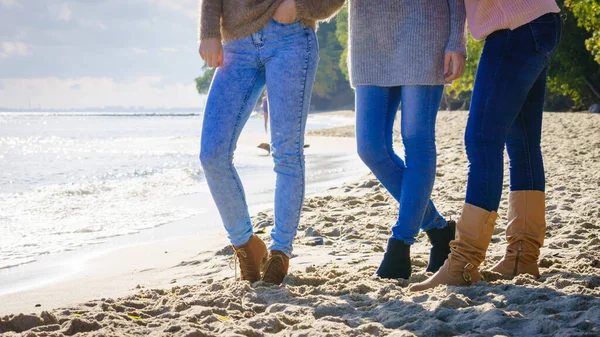 Calzado Femenino Otoñal Mujeres Con Vaqueros Azules Elegantes Botas Colección — Foto de Stock