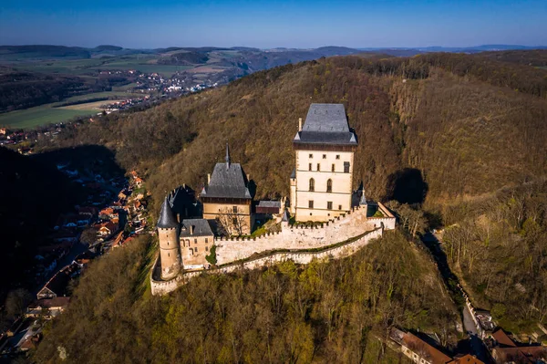 Karlstejn Zamek Jest Duży Gotycki Zamek Założony 1348 Przez Karola — Zdjęcie stockowe