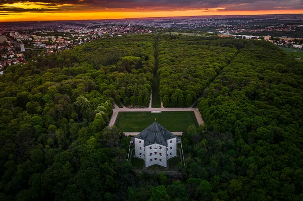 Letohradek Hvezda (Star Villa) is a Renaissance villa situated in a game reserve of the same name in Liboc, Prague 7 km west of Prague city centre. The surrounding game reserve was founded 1530.