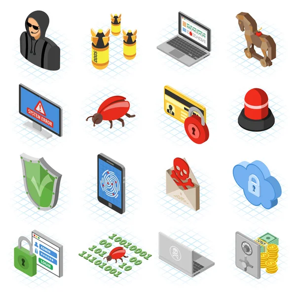 Internet Security isometrische Flat Icon Set — Stockvector