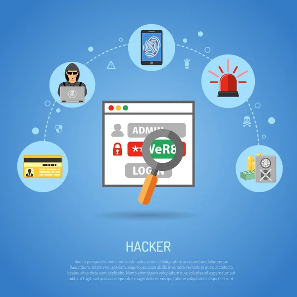 Conceito de Crime Cibernético com Hacker — Vetor de Stock