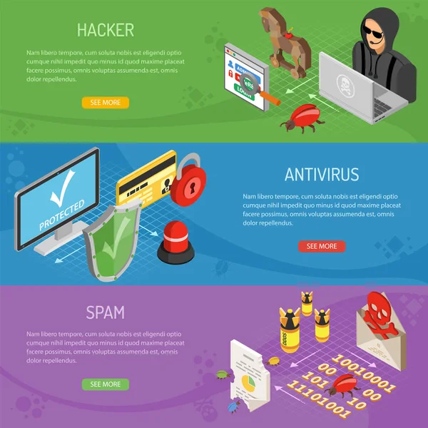 Internet Security isometrische horizontale Banners — Stockvector