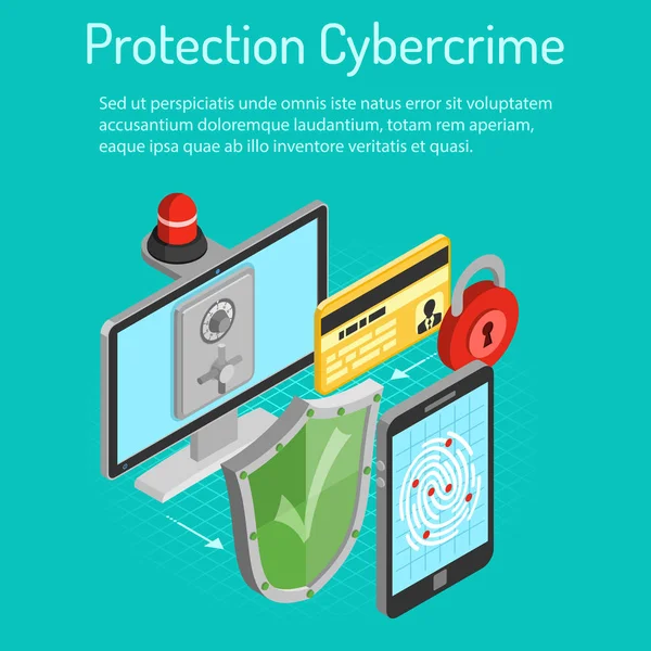 Cyber crime bescherming isometrische concept — Stockvector