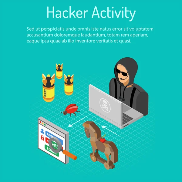 Hacker tevékenység fogalma — Stock Vector