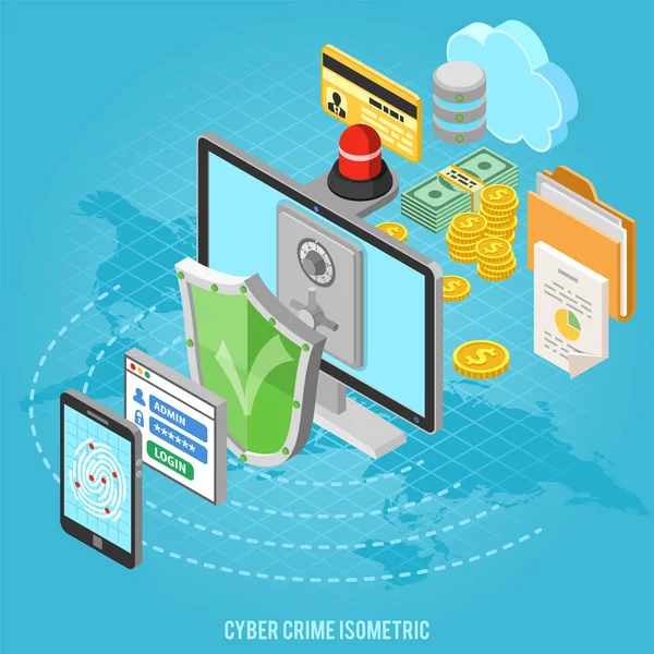 Cyber crime isometrische concept — Stockvector