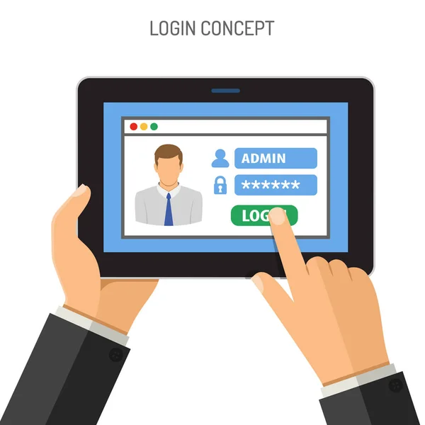 Login concept on tablet PC — Stock Vector