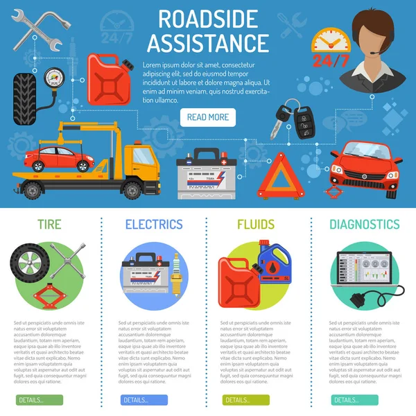 Bilservice och vägkanten bistånd Infographics — Stock vektor