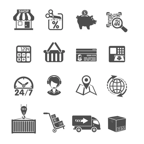 Internet winkelen en levering Icons Set — Stockvector