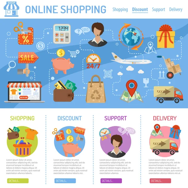 インフォ グラフィックのオンライン ショッピング — ストックベクタ