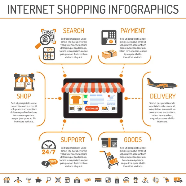 Ψώνια στο διαδίκτυο infographics — Διανυσματικό Αρχείο