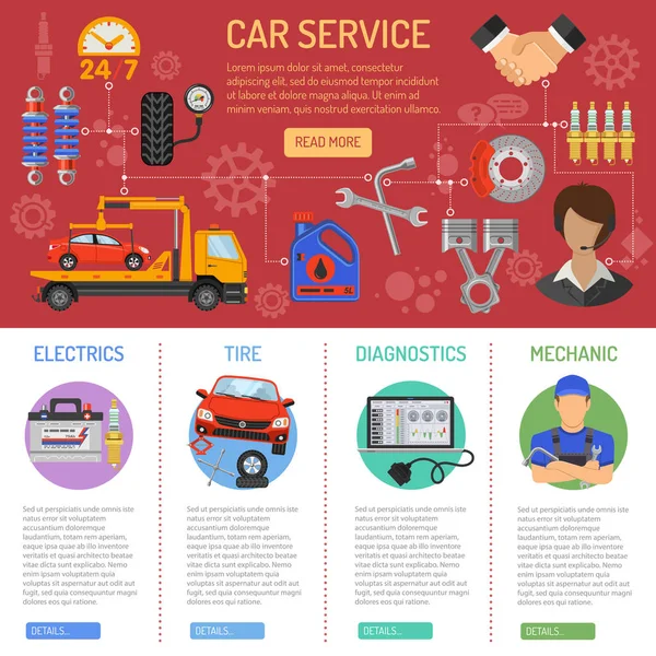 Servicio de coches e infografías de asistencia en carretera — Archivo Imágenes Vectoriales