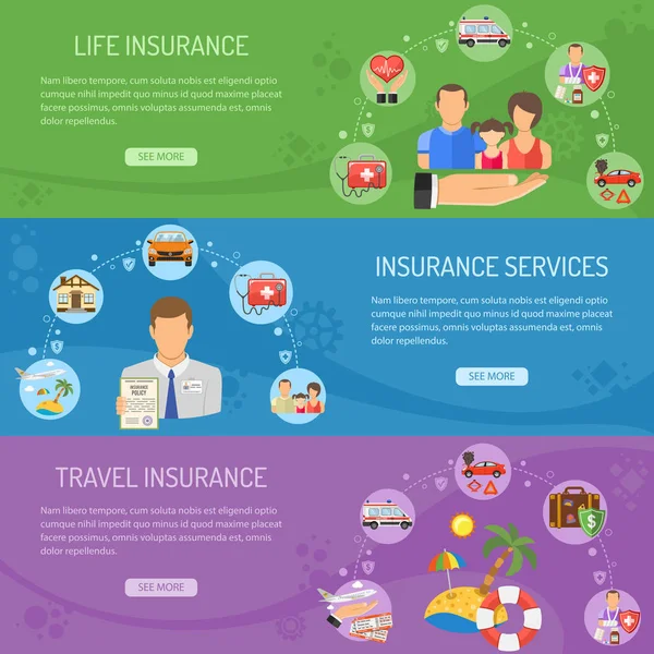 保険サービスの水平方向のバナー — ストックベクタ