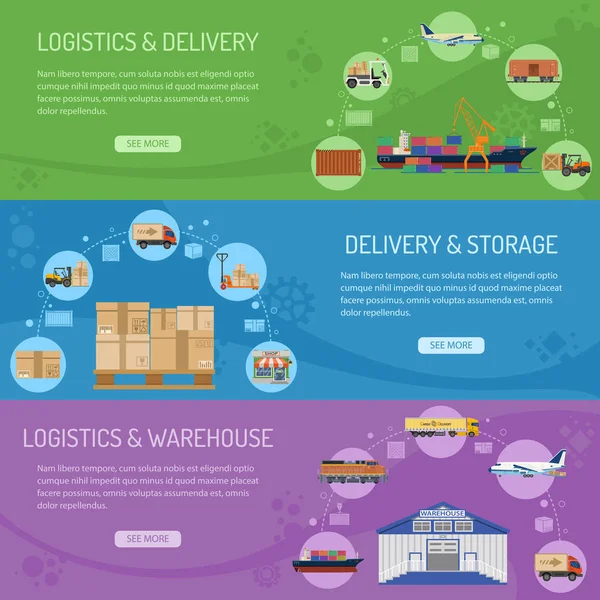 Logistyka transport i magazynowanie banery — Wektor stockowy