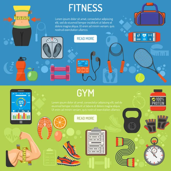 Bannières horizontales fitness et gym — Image vectorielle