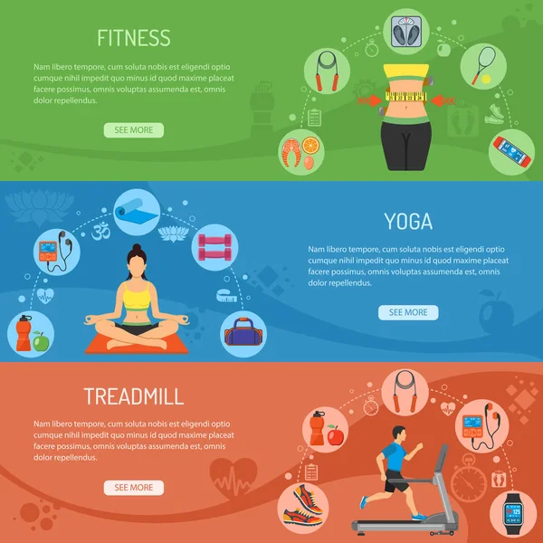 Bannières horizontales de yoga et de fitness — Image vectorielle