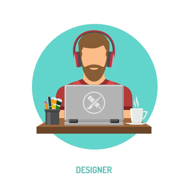 Diseñador freelancer trabajando en laptop — Archivo Imágenes Vectoriales