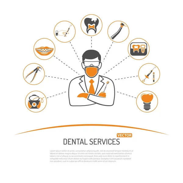 Serviços odontológicos e infográficos de estomatologia —  Vetores de Stock