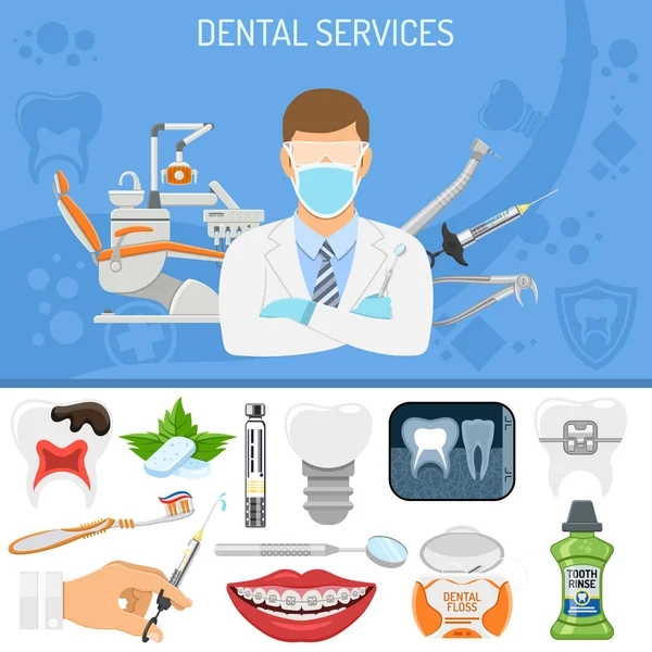 Banner de serviços odontológicos —  Vetores de Stock