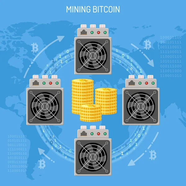 Mineração criptomoeda bitcoin conceito —  Vetores de Stock