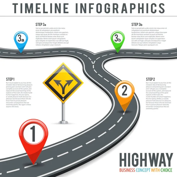 Tidslinjen Road infografik med PIN-pekare — Stock vektor