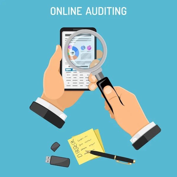 Online audit, zpracování daní, účetnictví koncept — Stockový vektor
