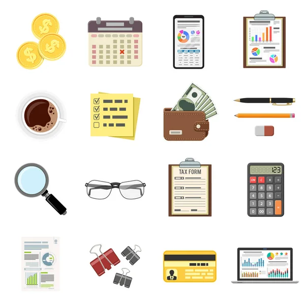 Set Auditing, Tax Process, Accounting Icons — Stock Vector