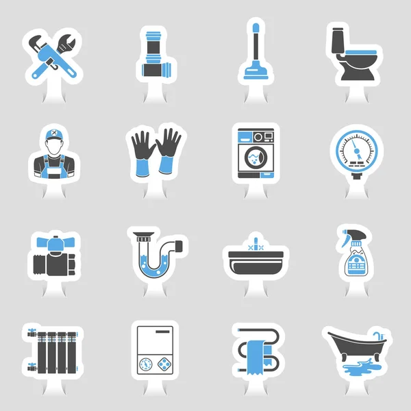Conjunto de etiquetas engomadas de iconos de servicio de plomería — Vector de stock