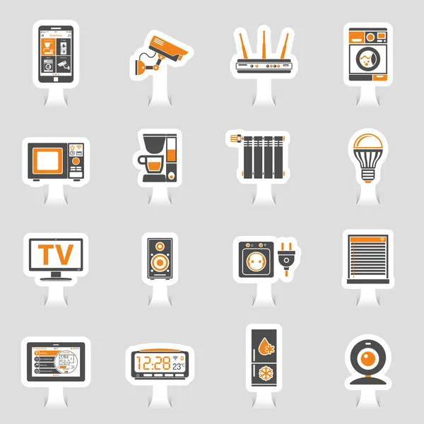 Smart House e internet de las cosas conjunto de iconos de pegatina — Vector de stock