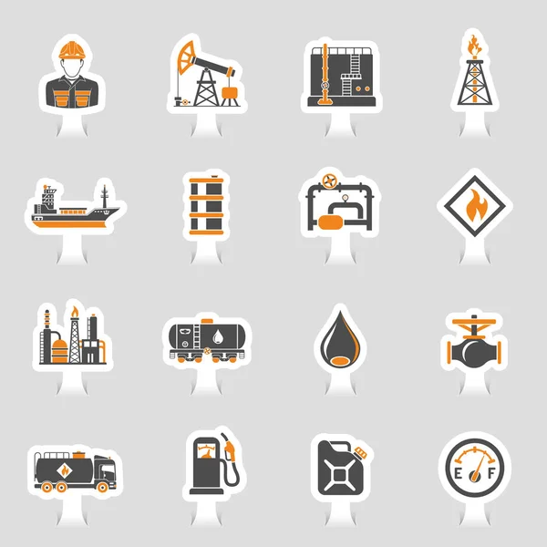 Ensemble d'autocollants d'icônes d'industrie pétrolière — Image vectorielle