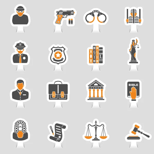 Conjunto de etiquetas de iconos de crimen y castigo — Vector de stock