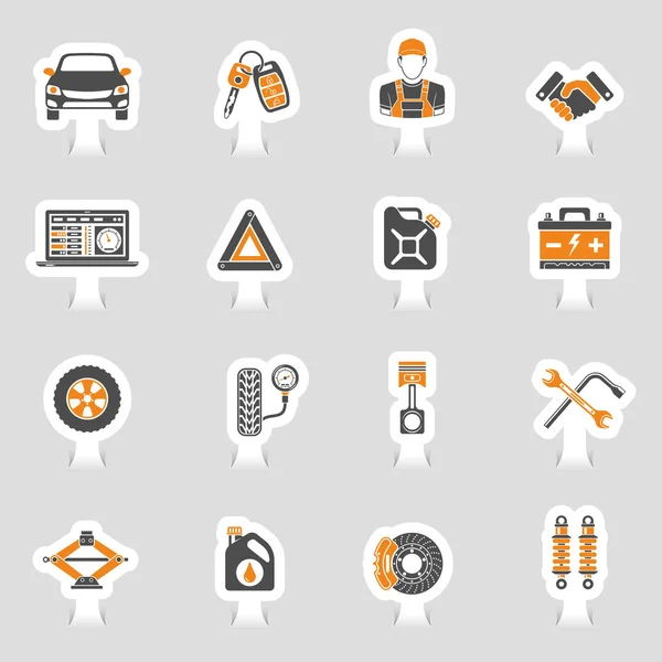 Ensemble d'autocollants d'icônes vectorielles de service de voiture — Image vectorielle