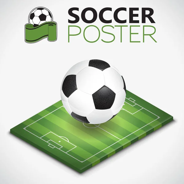 Isometric Soccer Field and Ball — Stock Vector