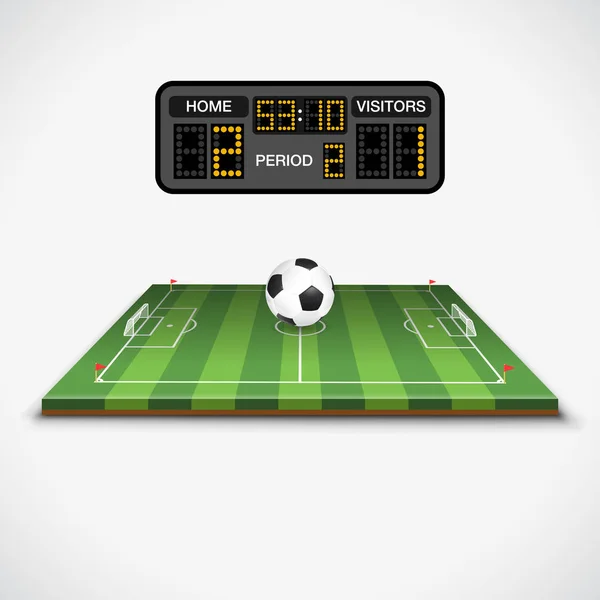 Terrain de football, ballon et tableau de bord — Image vectorielle