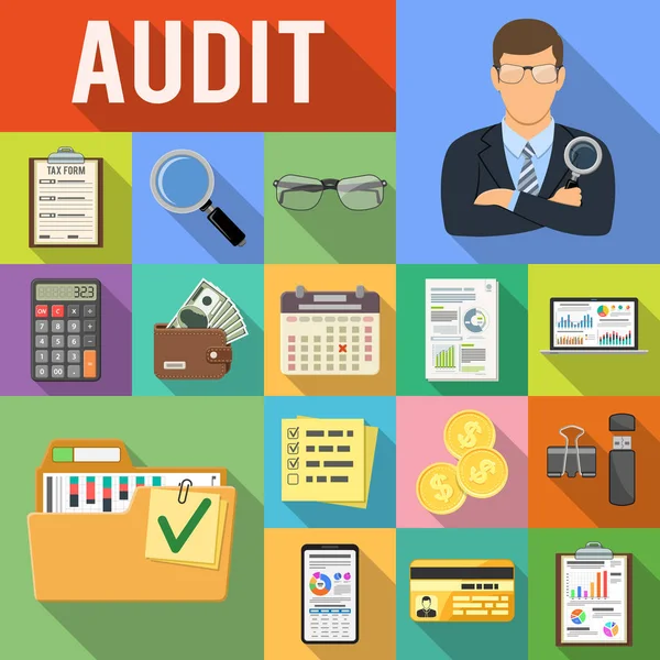 Auditing, Tax, Accounting Flat Icons Set — Stock Vector