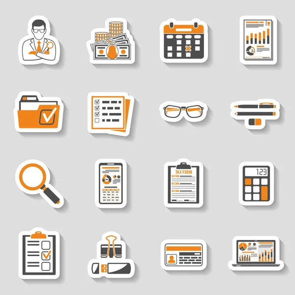 Auditing, Tax, Accounting Sticker Icons Set — Stock Vector