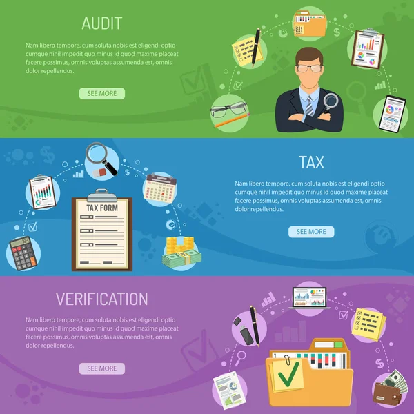 Auditing, Tax and Business Accounting Banners — Stock Vector