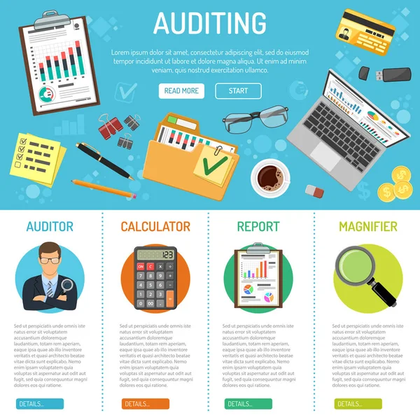 Auditování a obchodní účetnictví infografika — Stockový vektor