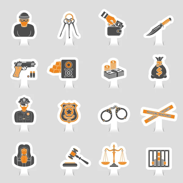 Misdaad en straf Icons Sticker Set — Stockvector