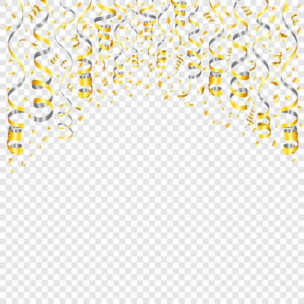 Golden Streamer y Confetti — Vector de stock