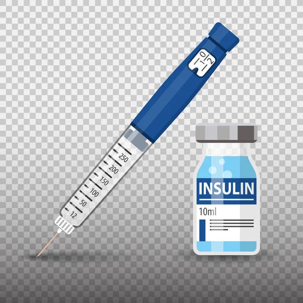 Diabetes insuline pen spuit en injectieflacon — Stockvector